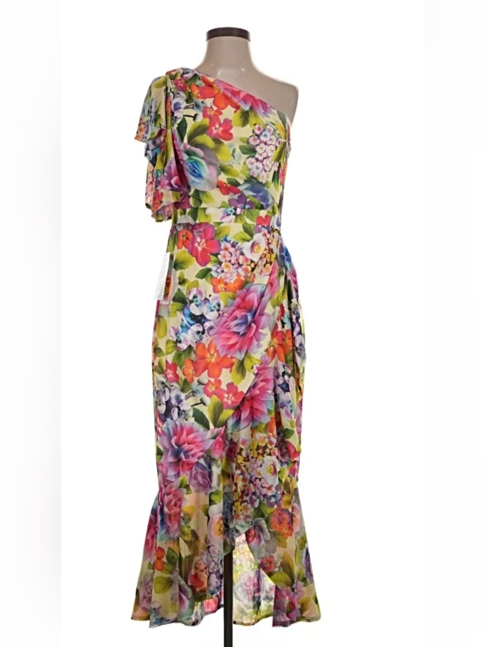 Betsy & Adam One-Shoulder Floral Midi Dress in Multicolor